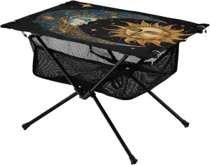 Portable Camping Table Foldable with Mesh Storage Lightweight Compact Camp Tent Side Table for Outside,Camping,Hiking,Tailgating,Sun and Moon