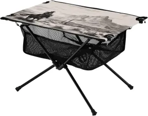 Portable Camping Table Foldable with Mesh Storage Lightweight Compact Camp Tent Side Table for Outside,Camping,Hiking,Tailgating,Western Desert Cowboy