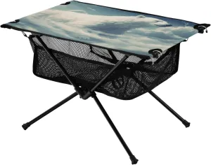 Portable Camping Table Foldable with Mesh Storage Lightweight Compact Camp Tent Side Table for Outside,Camping,Hiking,Tailgating,White Bear