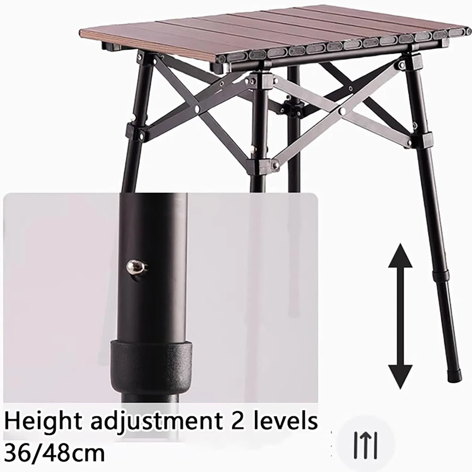 Portable Camping Table, Lightweight Aluminum Alloy Folding Beach Table with Carrying Bag, Outdoor Side Tables for Cooking, Picnic, Backyards, BBQ, Party(Brown,47x40cm)