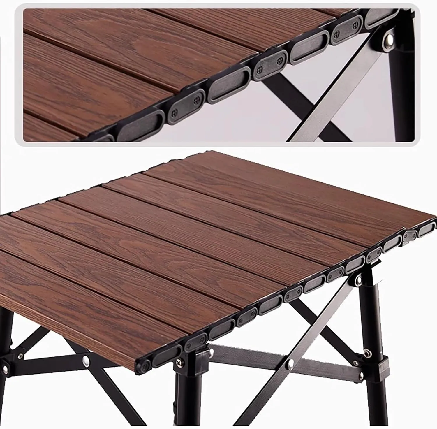 Portable Camping Table, Lightweight Aluminum Alloy Folding Beach Table with Carrying Bag, Outdoor Side Tables for Cooking, Picnic, Backyards, BBQ, Party(Brown,47x40cm)