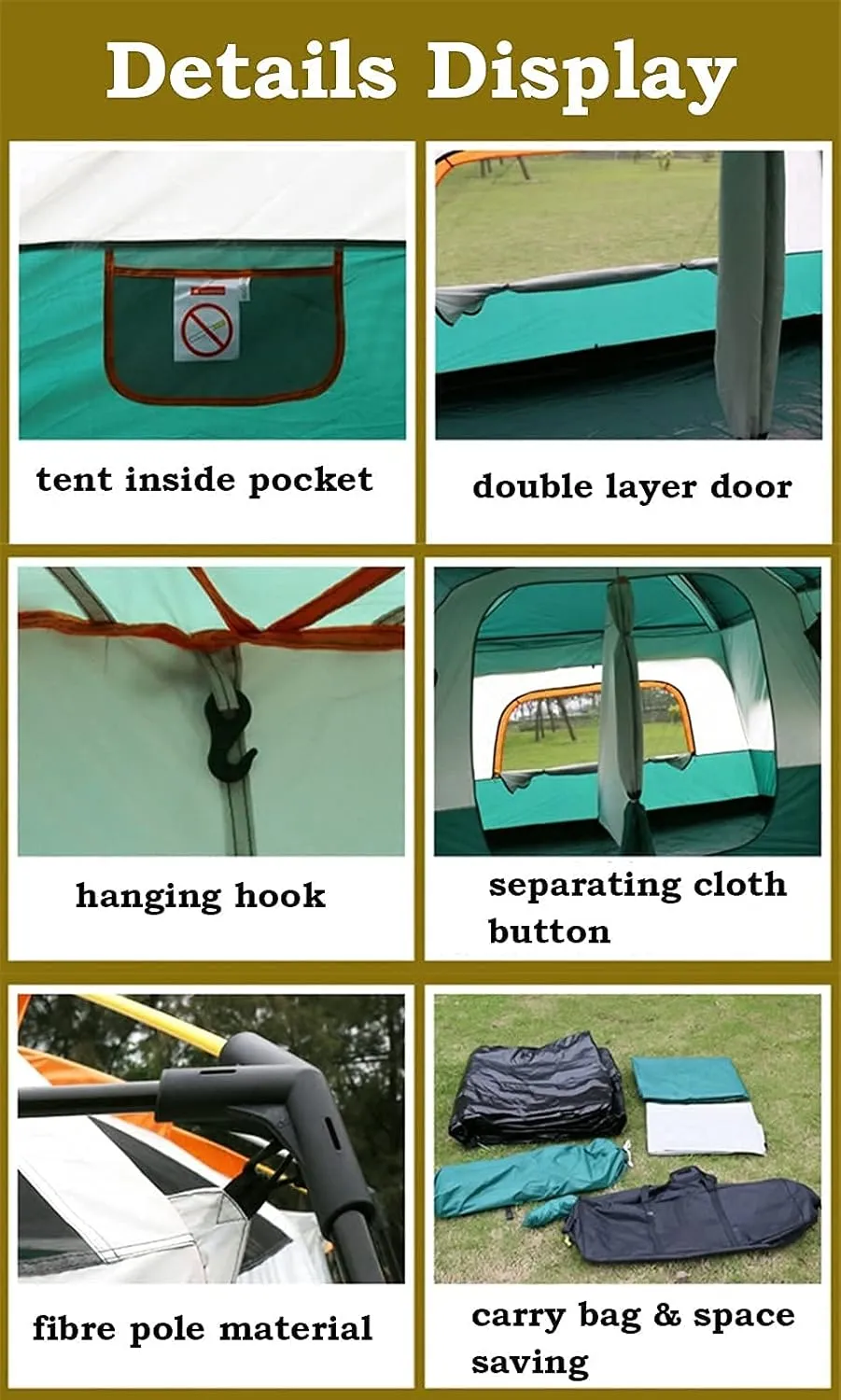 Portable Campitents Shelter Portable with Carry Bag Waterproof Hold 4-6 Persons Instant Setup Pop up Tent with Top Rainfly Doors Mesh Protection for Campihikimountaineering (Orae a