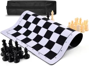 Portable Chess & Checkers Set, 35cm Tournament Chess Mat with Chess & Storage Bag, Chess Rollable Chessboard, Roll Up Chess Board Travel Chess Sets(Size:35cm)