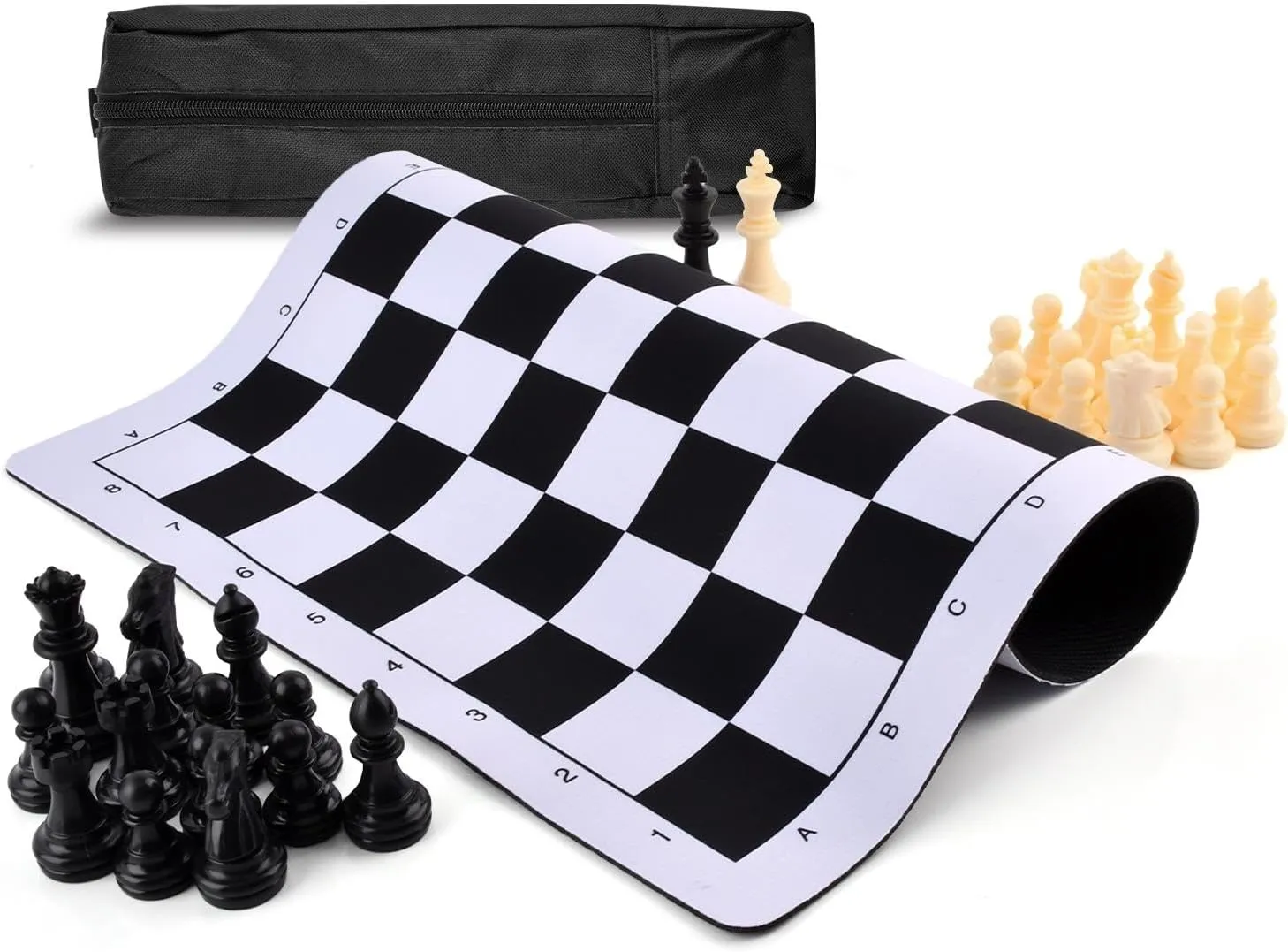 Portable Chess & Checkers Set, 35cm Tournament Chess Mat with Chess & Storage Bag, Chess Rollable Chessboard, Roll Up Chess Board Travel Chess Sets(Size:35cm)