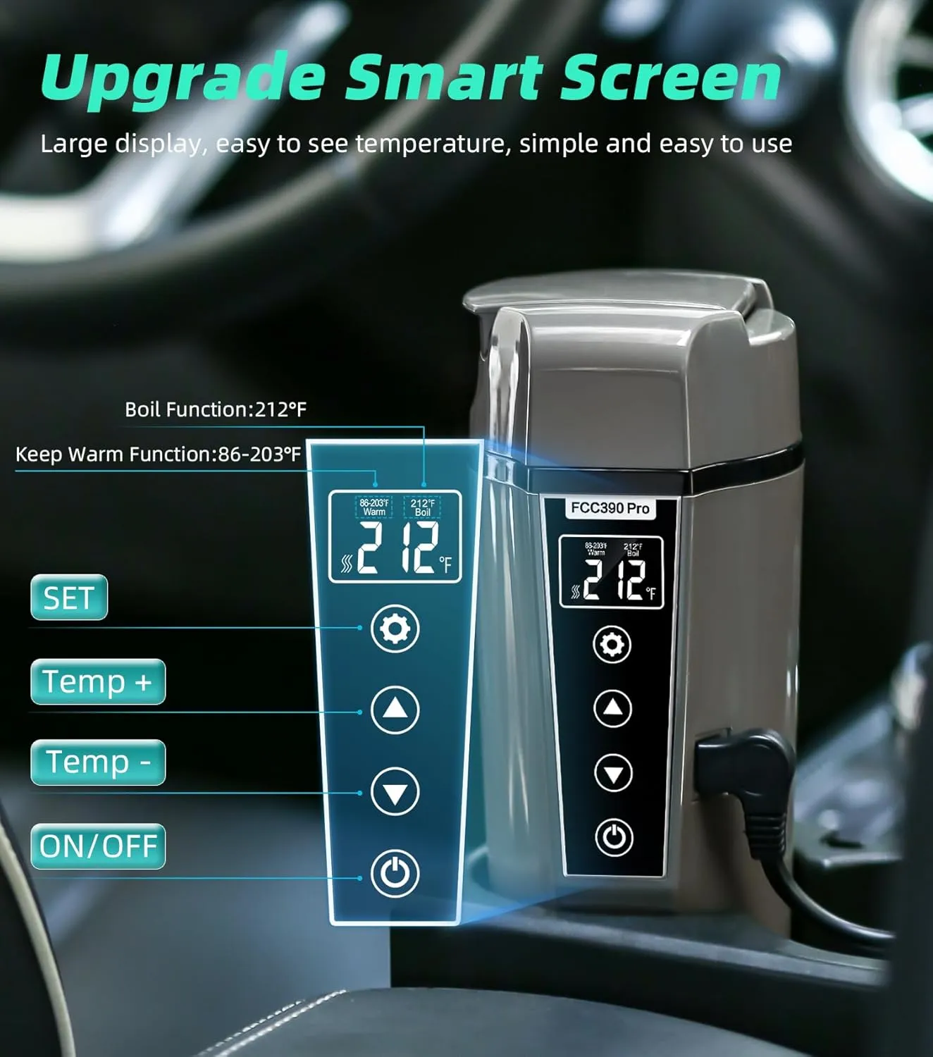 Portable Electric Car Kettle: 12V/24V Kettle Mini Water Boiler for Car Heated Travel Mug,Smart Precision Temperature Adjustment Coffee Tea Truck Cup with Handy Kettle Bag (Taupe, 400ML)