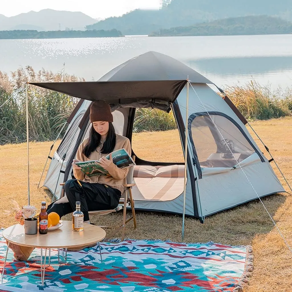 Portable Famlly Campitent Large Waterproof Pop up Tents 4/6 Person Room Cabin Tent Instant Setup with Sun Shade Automatic Aluminum Pole (a a)