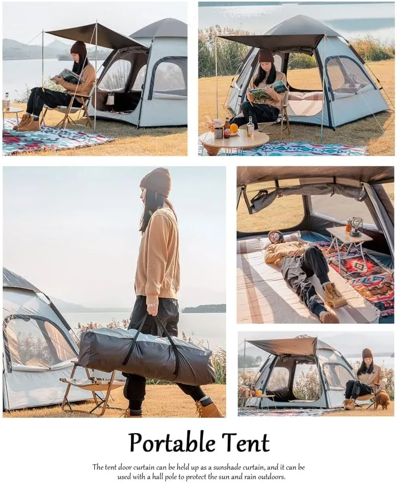 Portable Famlly Campitent Large Waterproof Pop up Tents 4/6 Person Room Cabin Tent Instant Setup with Sun Shade Automatic Aluminum Pole (a a)