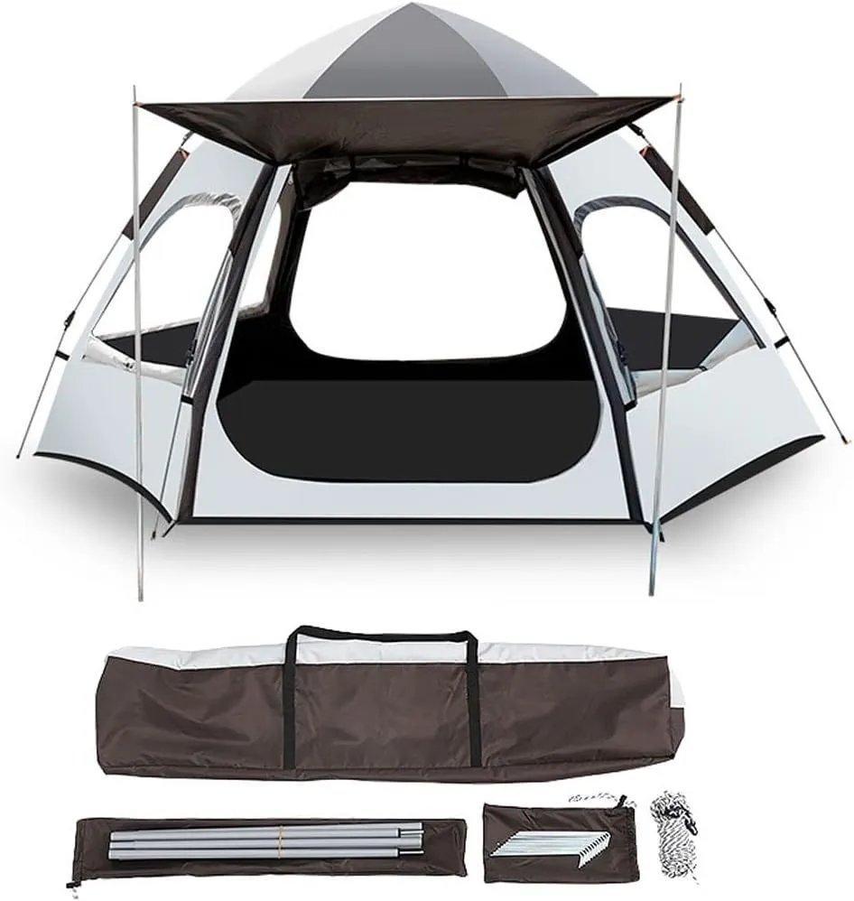 Portable Famlly Campitent Large Waterproof Pop up Tents 4/6 Person Room Cabin Tent Instant Setup with Sun Shade Automatic Aluminum Pole (a a)