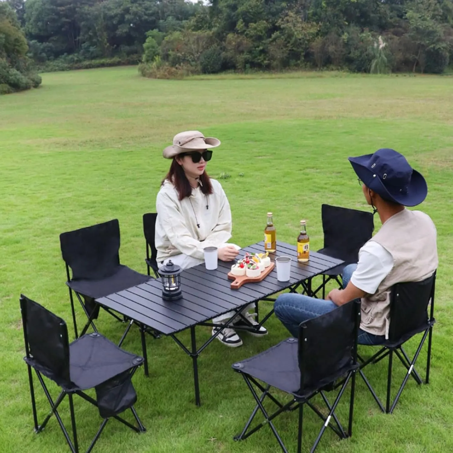 Portable Folding Camping Table, Roll-Up Aluminum Table with Carry Bag, Lightweight Design for Beach, Travel, and Outdoor Adventures Wood Color 95×55×50cm/37×21×19.7in