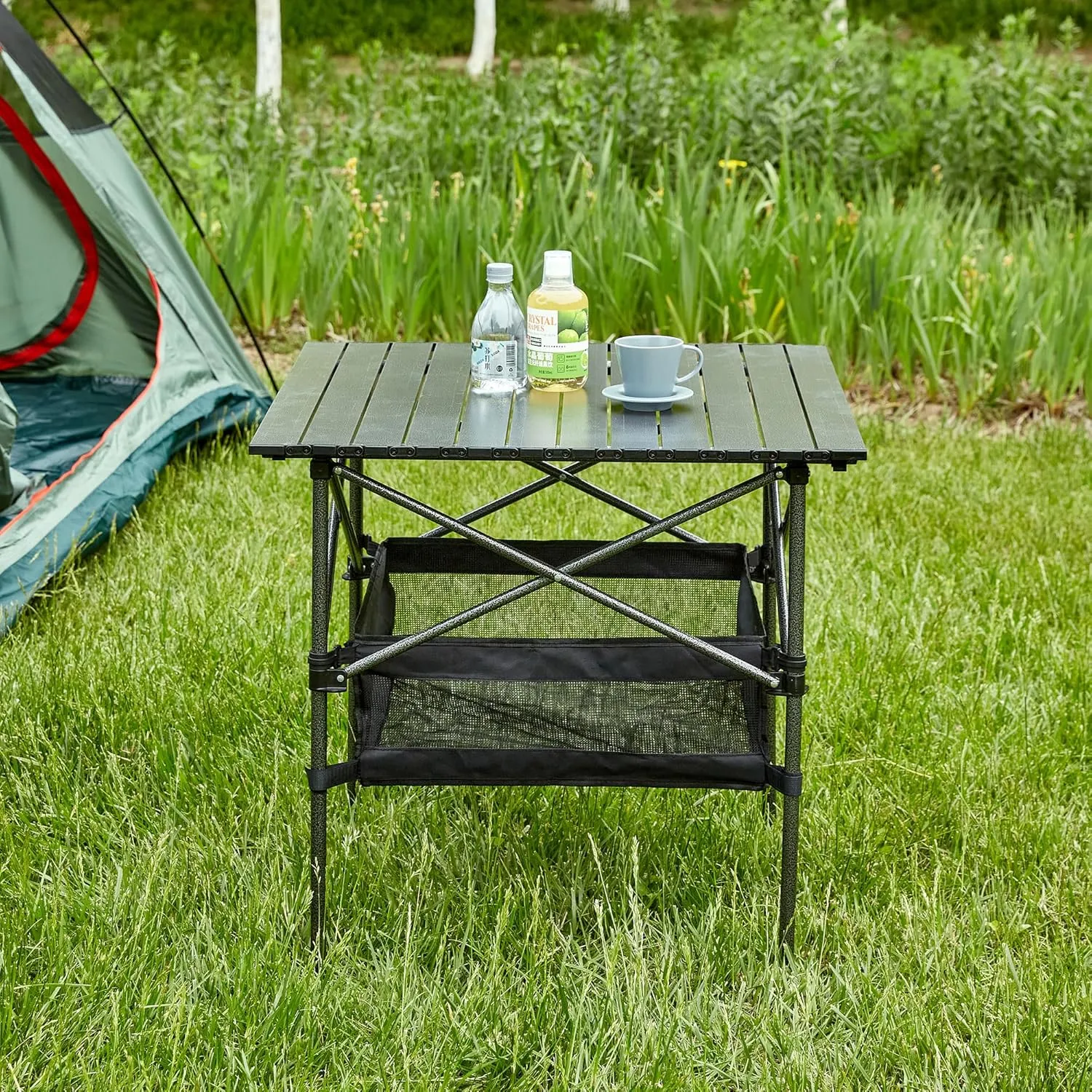 Portable Folding Outdoor Table with Carrying Bag, Lightweight Aluminum Roll-up Square Table for Outdoor Camping, Picnics, Beach,Backyard, BBQ, Party, Patio