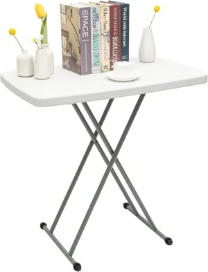 Portable Folding Table, Outdoor Picnic Desk for Camping, Height Adjustable Indoor Small Dining Table, 30 * 20inch White