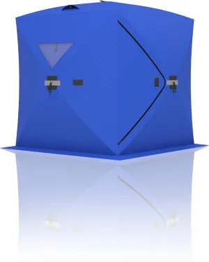 Portable Ice Fishing Shelter - Spacious 3 to 4-Person Pop-Up Ice Fishing Tent - Durable and Weather Resistant Winter Fishing Shelter - Lightweight and Easy to Set Up - Red/Blue