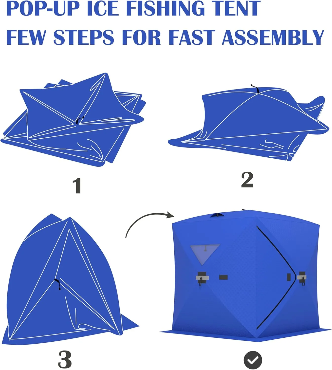 Portable Ice Fishing Shelter - Spacious 3 to 4-Person Pop-Up Ice Fishing Tent - Durable and Weather Resistant Winter Fishing Shelter - Lightweight and Easy to Set Up - Red/Blue