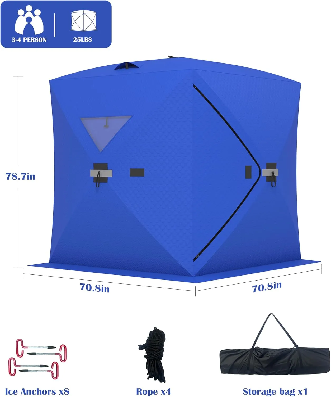 Portable Ice Fishing Shelter - Spacious 3 to 4-Person Pop-Up Ice Fishing Tent - Durable and Weather Resistant Winter Fishing Shelter - Lightweight and Easy to Set Up - Red/Blue