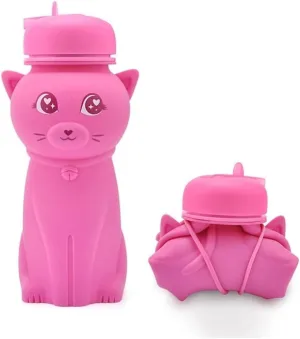 Portable Kettle Cartoon Insulation Kettle Portable Anti-Fall and Leak-Proof Silicone Folding Water Cup Outdoor Sports Cup 500ml Water Bottle (Color : Red Kitten Bottle, Size : 500ml)