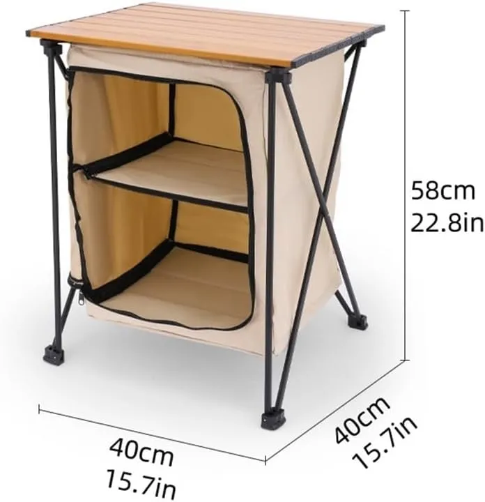 Portable Outdoor Folding Table, Outdoor Camping Table Double Storage Rack, Beach Table with Storage Carrying Bag, Portable Camp Table for Barbecue Party Picnics Backyard Activities(White)