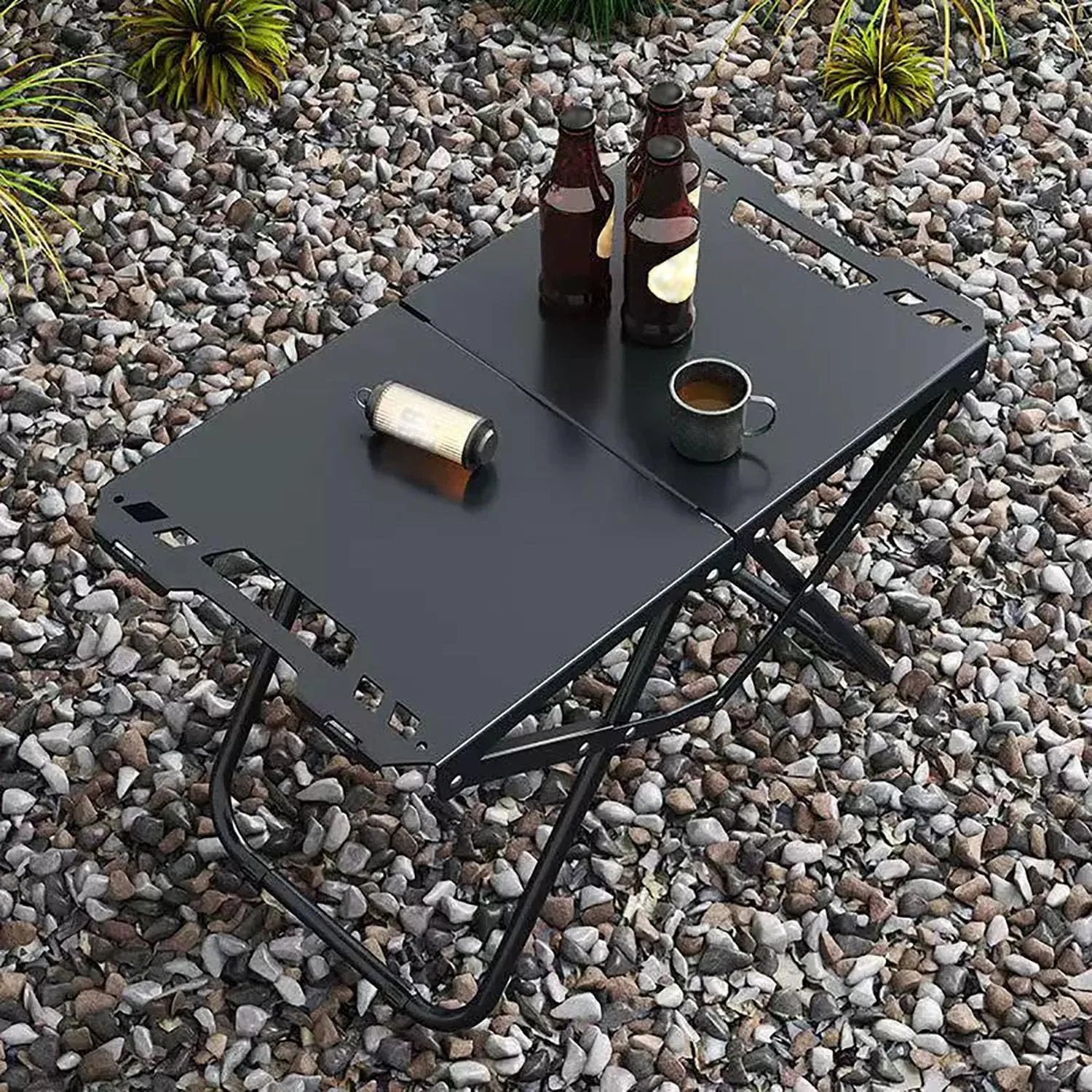 Portable Tables Folding, Metal Picnic Table, Easy Storage Grill Tables for Outside Versatile Beach Table Compact 1-2 Persons Camping Table for Outdoor BBQ Fishing Travel,Black,C