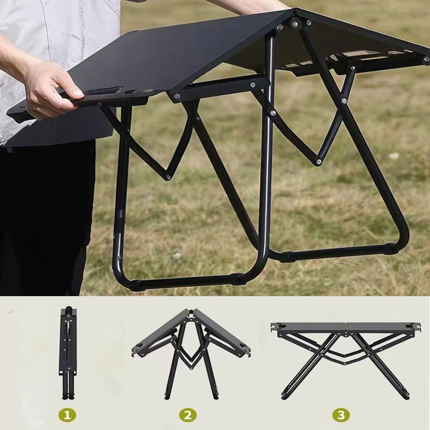 Portable Tables Folding, Metal Picnic Table, Easy Storage Grill Tables for Outside Versatile Beach Table Compact 1-2 Persons Camping Table for Outdoor BBQ Fishing Travel,Black,C