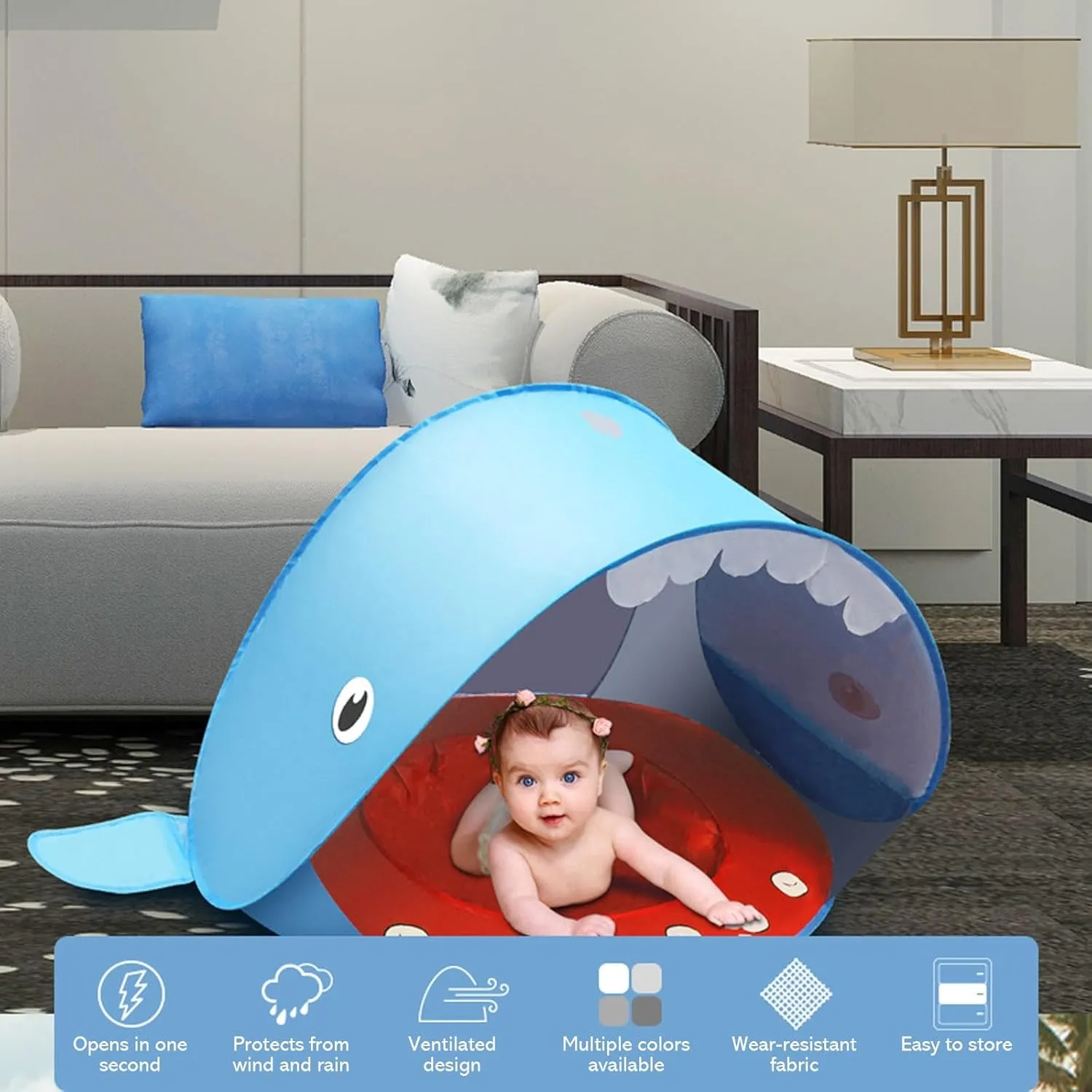 Portable UV-Resistant Baby Beach Tent, Mono Baby Beach Tent Pop up with Pool, Pop up Portable Easy Set Kids Shade Pool, UV Protection Dome for Babies Kids Infant Toddlers(Style 3,Set 2)