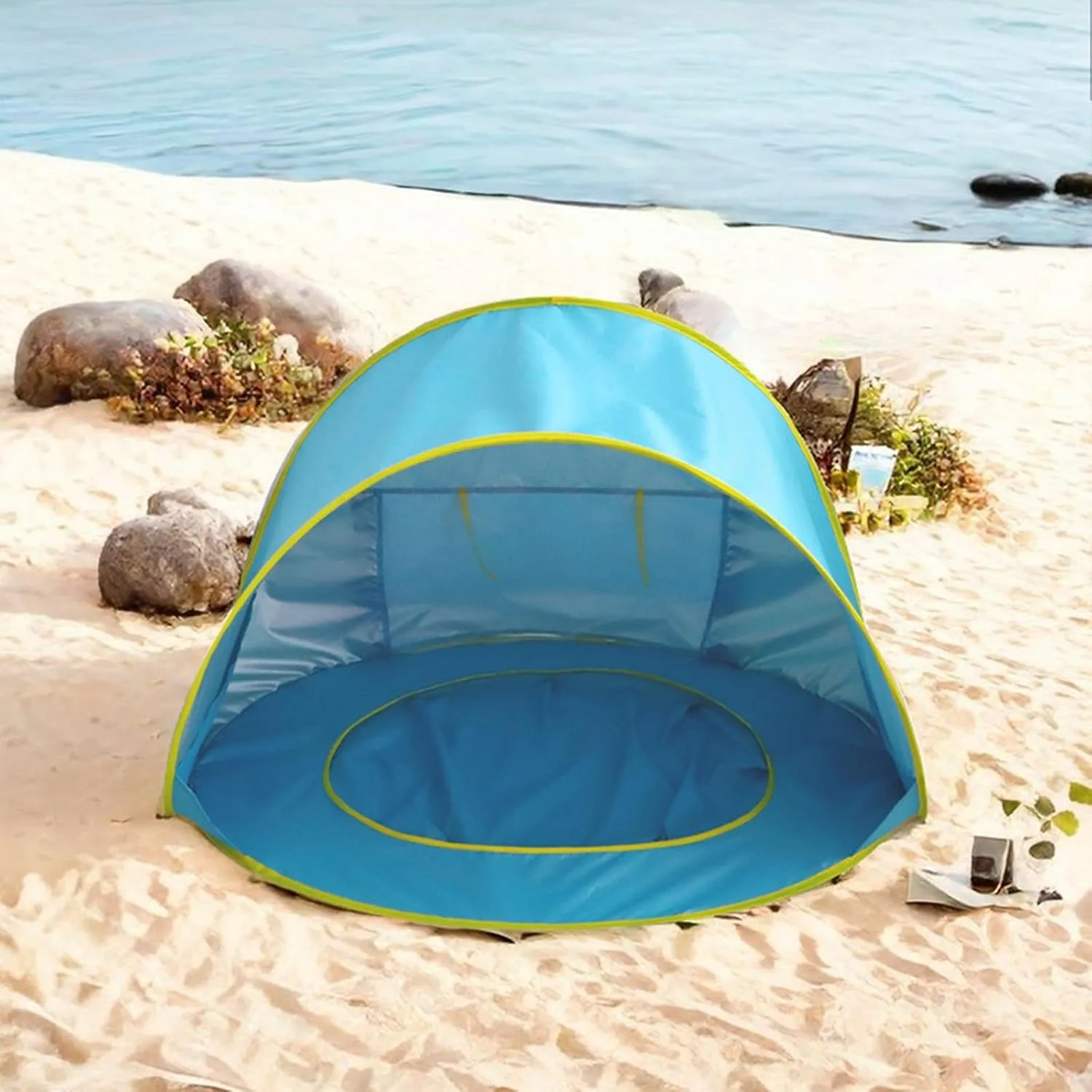 Portable UV-Resistant Baby Beach Tent, Mono Baby Beach Tent Pop up with Pool, Pop up Portable Easy Set Kids Shade Pool, UV Protection Dome for Babies Kids Infant Toddlers(Style 3,Set 2)
