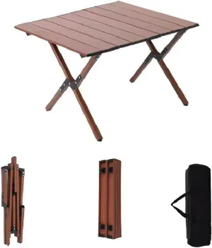 Portable Wooden Folding Travel Camping Table for Outdoor/Indoor Picnic, BBQ, Hiking with Carrying Bag, Low Height Portable Folding Travel Camping Table Multi-Purpose