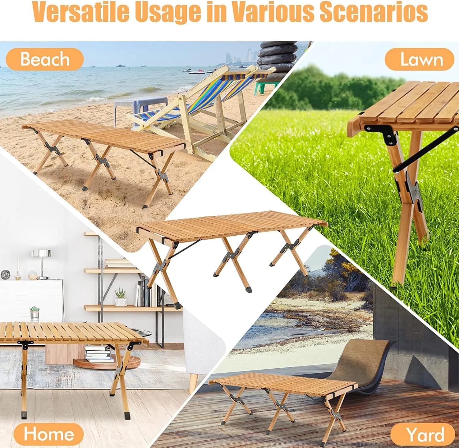 Portable Wooden Folding Travel Camping Table for Outdoor/Indoor Picnic, BBQ, Hiking with Carrying Bag, Low Height Portable Folding Travel Camping Table Multi-Purpose