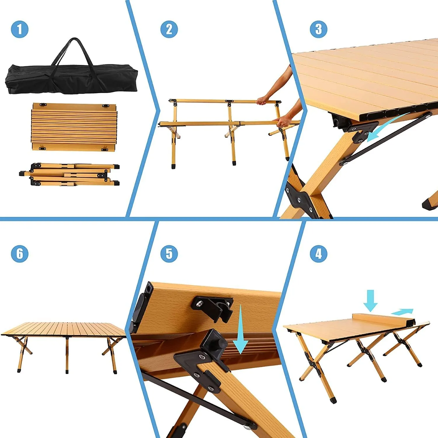 Portable Wooden Folding Travel Camping Table for Outdoor/Indoor Picnic, BBQ, Hiking with Carrying Bag, Low Height Portable Folding Travel Camping Table Multi-Purpose