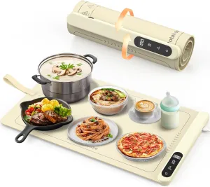 Potahouse® Warming Mat for Food, Graphene Full-Surface Fast Heating, Electric Warming Tray with 6 Temp & Timer Settings, Rollable & Portable Silicone Food Warmer for Parties, Home and Travel, Apricot