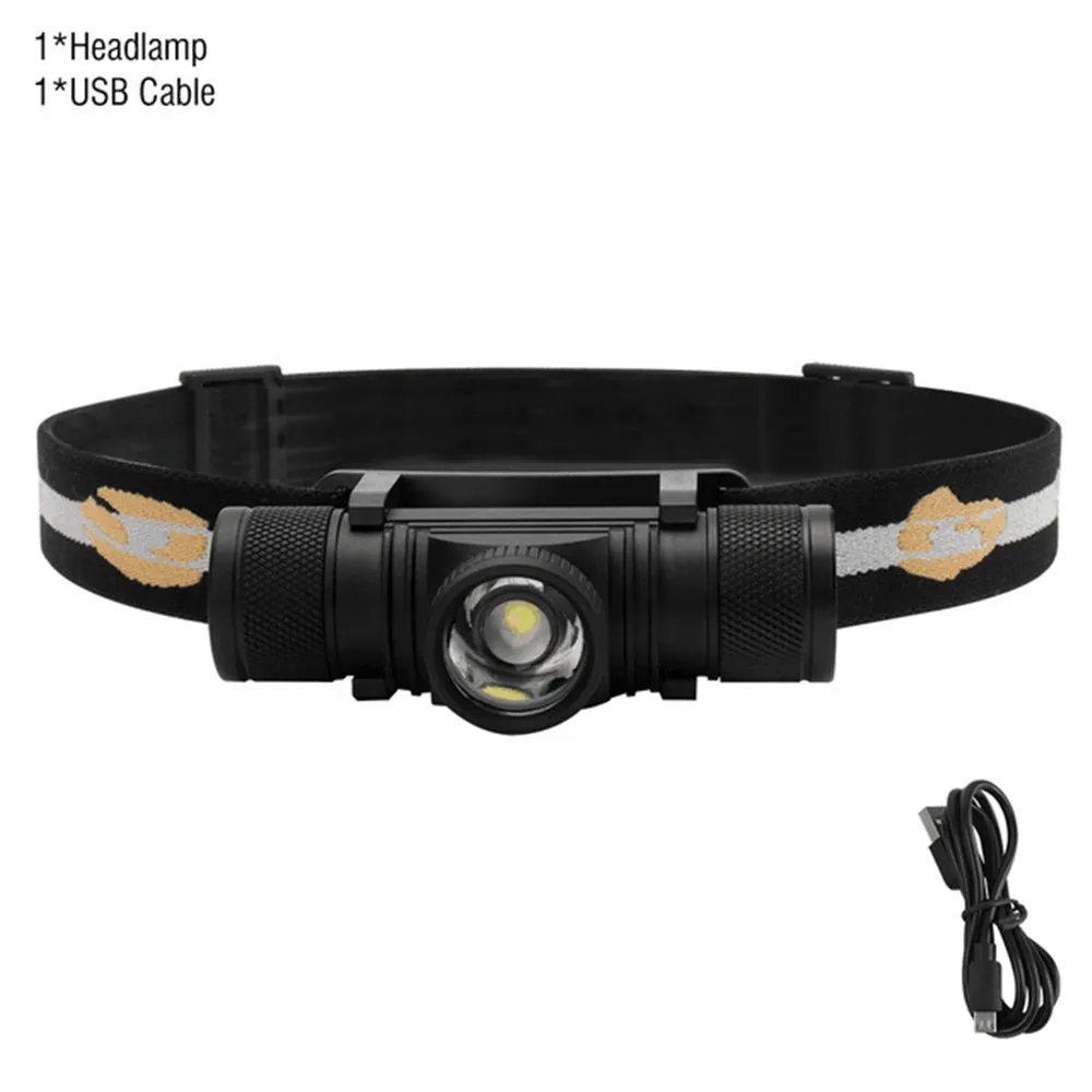 Powerful LED Zoom Headlamp, Rechargeable Type-C Headlight, Waterproof 18650 Head Torch for Camping & Fishing