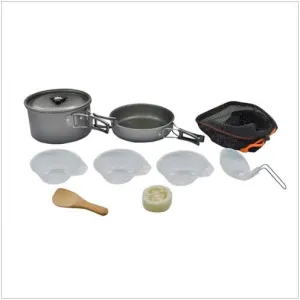 Prep Store 10pcs Camping Cookware Mess Kit, Lightweight Pot Pan Kettle with 3 Bowls, Latel, Wooden Spoon, for Backpacking, Outdoor Camping Hiking and Picnic