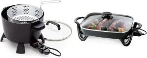 Presto 8-Quart Big Kettle, Steamer and Deep Fryer Multi-Cooker, Black & 06852 16-Inch Electric Skillet with Glass Cover