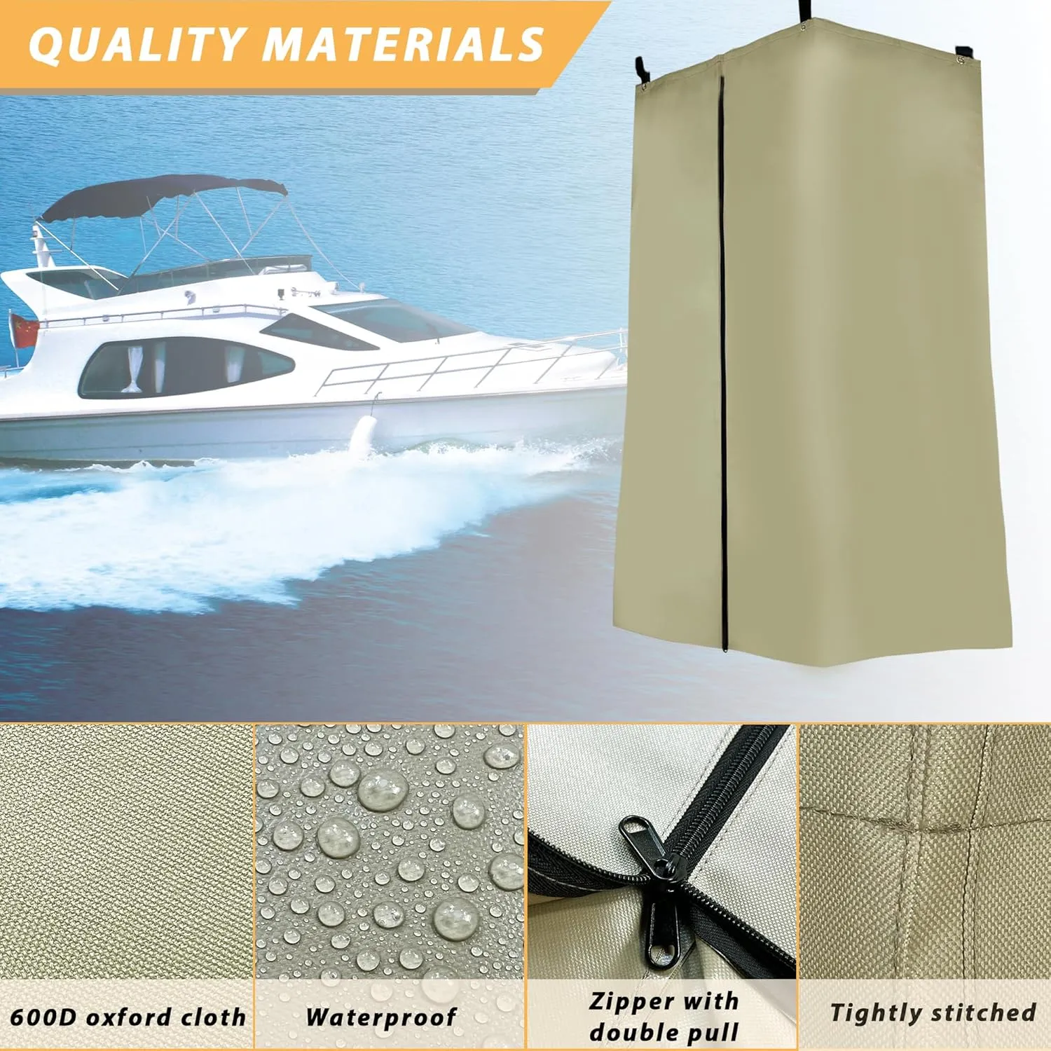 Privacy Tent for Boats, Heavy-Duty Hanging Changing Room for Pontoon Boats, Privacy Curtains for Pontoon Boats, Attaches to Bimini Top Poles (Gray)