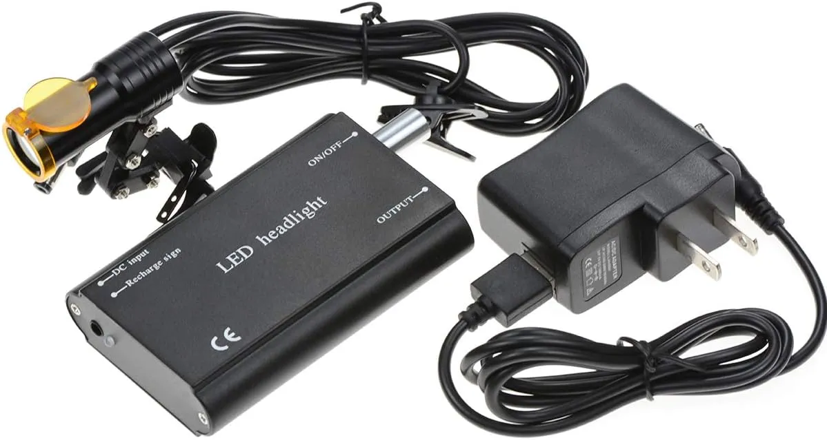Protable LED Head Light Lamp for Binocular Loupe Metal Clip with Plastic Body for Fast Heat Dissipation (Black)