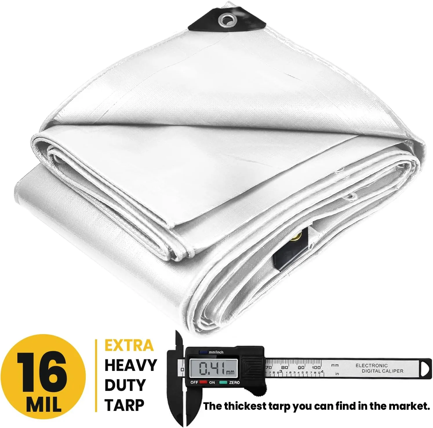 PROTARP Extra Heavy Duty 16 Mil Tarp Cover, Waterproof, UV Resistant, Rip and Tear Proof, Poly Tarpaulin with Reinforced Edges for Roof, Camping, Patio, Pool, Boat. (White 20′ X 35′)