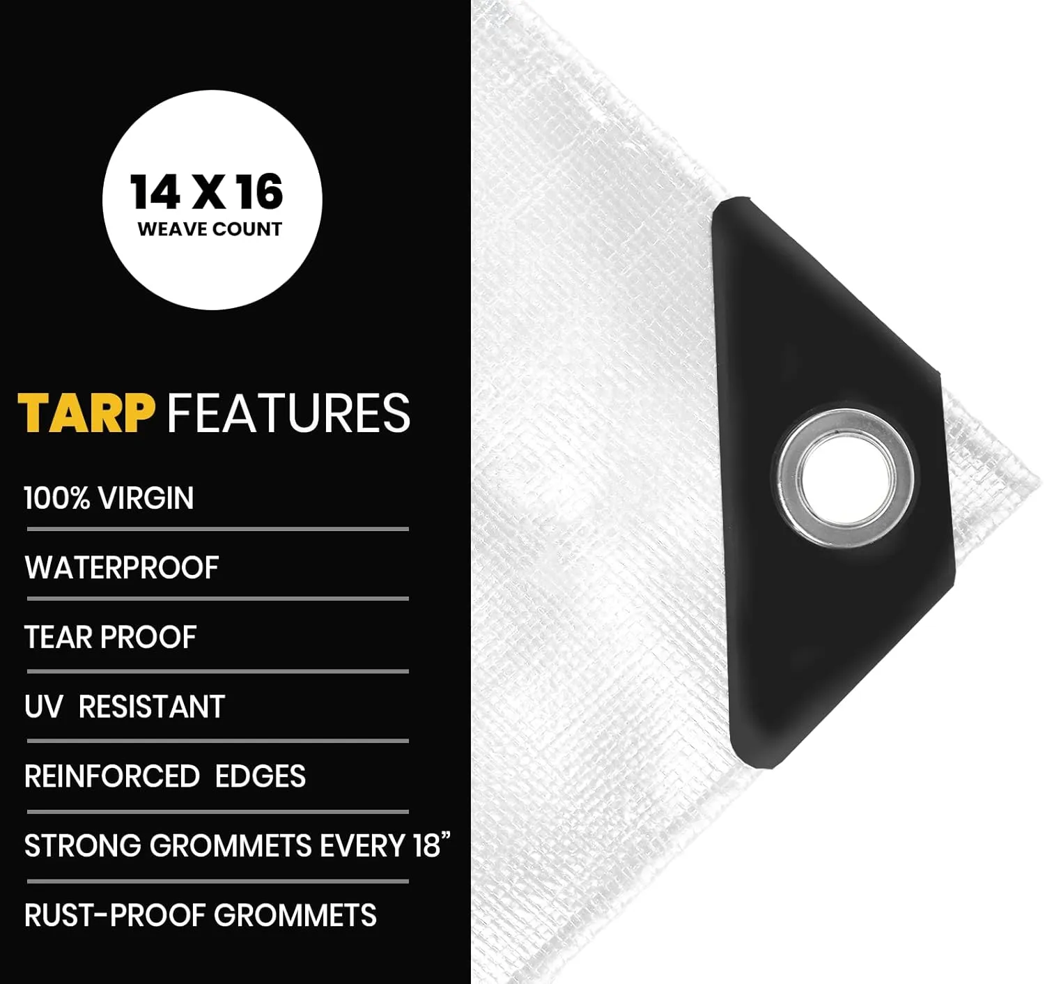 PROTARP Extra Heavy Duty 16 Mil Tarp Cover, Waterproof, UV Resistant, Rip and Tear Proof, Poly Tarpaulin with Reinforced Edges for Roof, Camping, Patio, Pool, Boat. (White 20′ X 35′)