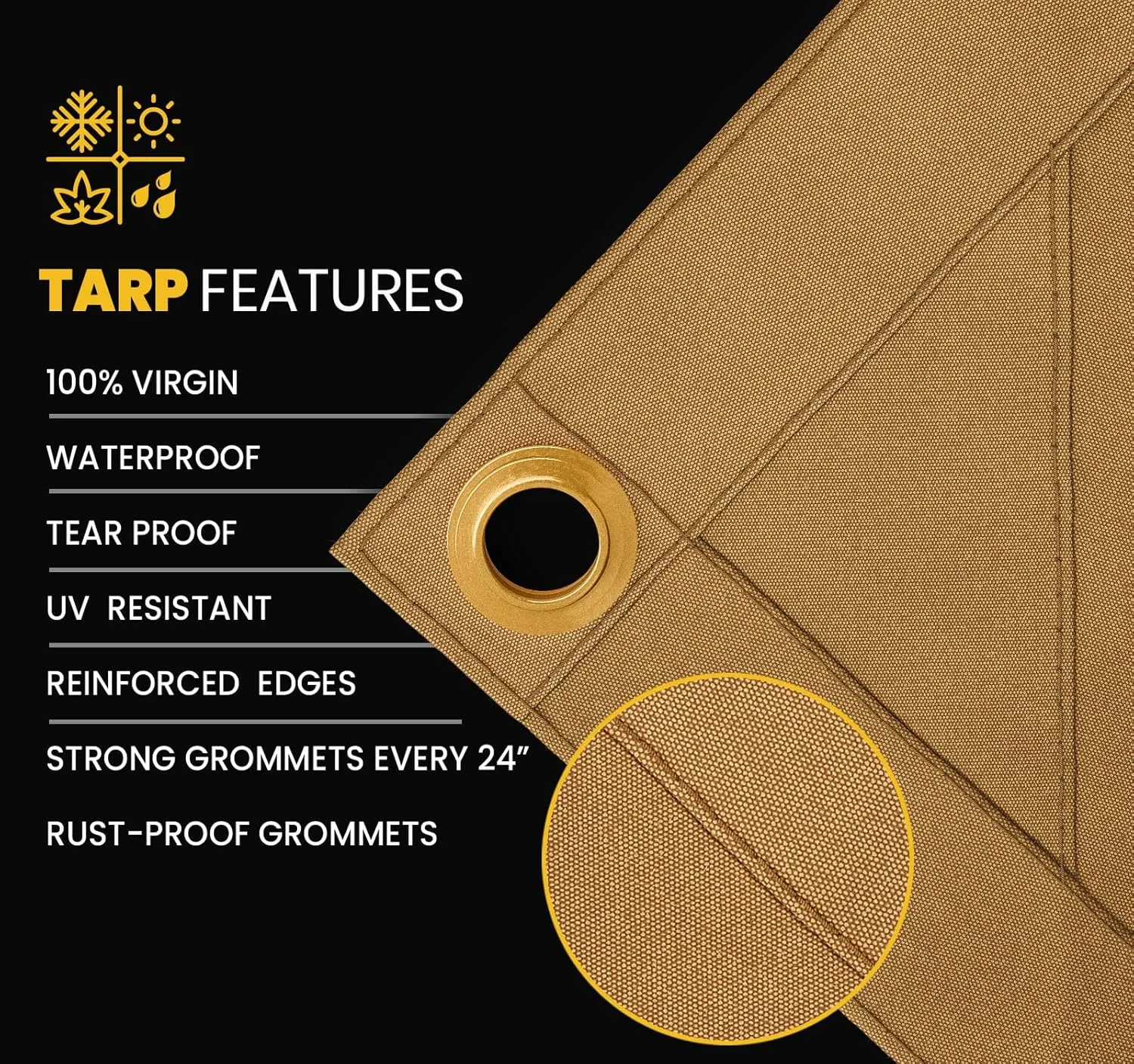 PROTARP Extreme Heavy Duty Waterproof Canvas Tarp 20 oz, UV Resistant Tarpaulin Cover with Rustproof Brass Grommets, Multipurpose for Canopy, Roof, Camping, Wood Pile (Tan 5'X7')