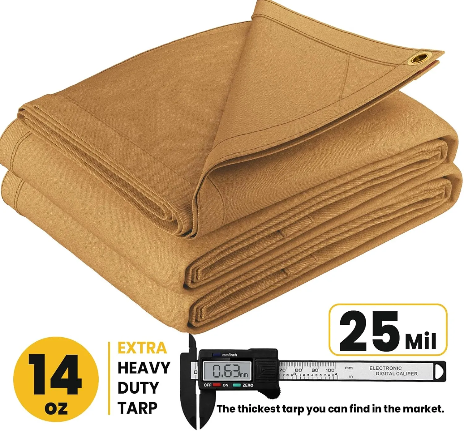 PROTARP Extreme Heavy Duty Waterproof Canvas Tarp 20 oz, UV Resistant Tarpaulin Cover with Rustproof Brass Grommets, Multipurpose for Canopy, Roof, Camping, Wood Pile (Tan 5'X7')