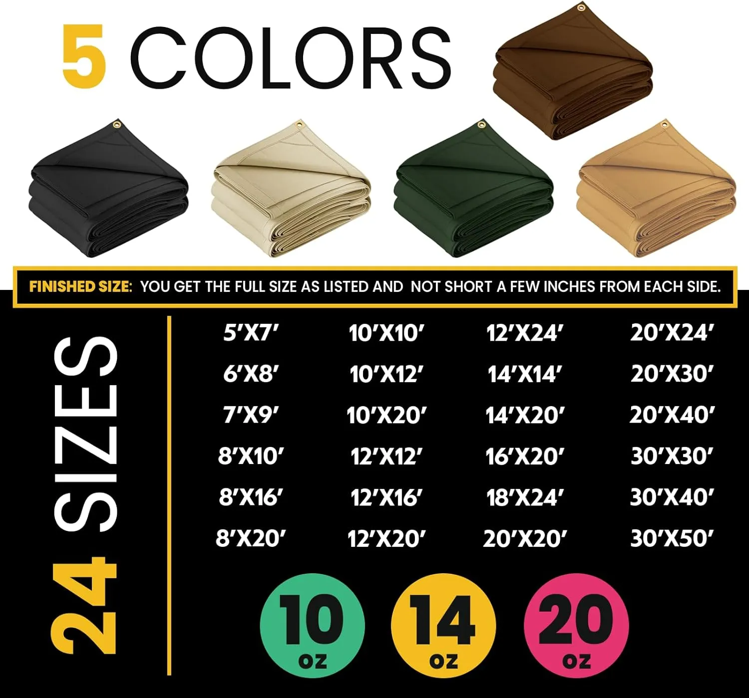 PROTARP Extreme Heavy Duty Waterproof Canvas Tarp 20 oz, UV Resistant Tarpaulin Cover with Rustproof Brass Grommets, Multipurpose for Canopy, Roof, Camping, Wood Pile (Tan 5'X7')
