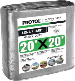 Protol 20x20 Feet Super Heavy Duty Reversible Tarp 10 Mil - Waterproof, UV Resistant, Tear Proof with Grommets - Ideal for Boat, Car, RV, Camping