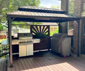 PURPLE LEAF 6.5' X 12' Hardtop Grill Gazebo for Patio Permanent Metal Roof with 2 Side Shelves Deck Yard Tent Aluminum Garden Outside Sun Shade Outdoor BBQ Canopy