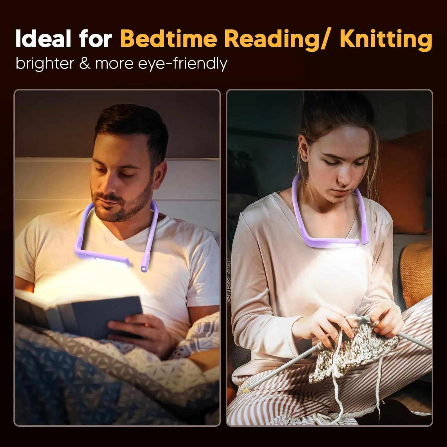 Purple Reading Lights for Books in Bed, Christmas Birthday Gifts for Women Mom Wife Stocking Stuffers for Teen Girls Readers Book Accessories Craft Knitting Gifts for Grandma Crochet Supplies