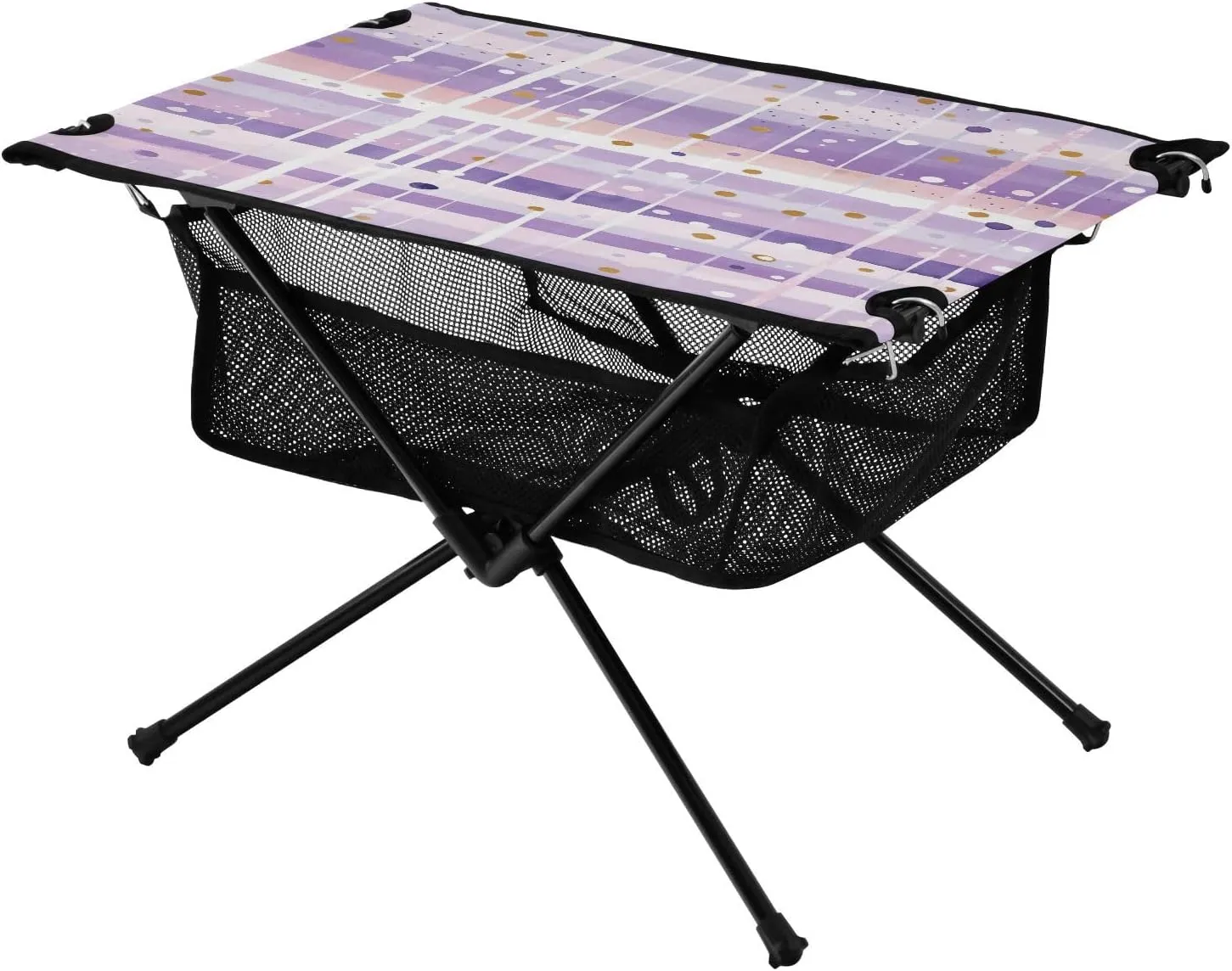 Purple Stripes Dots Portable Folding Camping Table, Compact Lightweight Beach Table with Carrying Bag for Outdoor Picnics, BBQs, Camp