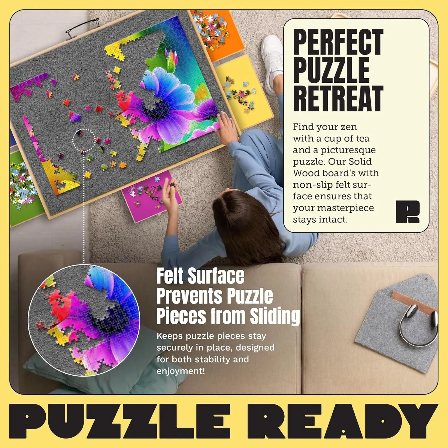 Puzzle Ready Large 2000-Piece Puzzle Board - 41" x 32" Puzzle Table with 5 Colorful Drawers, Cover Mat, Felt Workspace & Carrying Handle – Ideal Game Table for Adults & Children