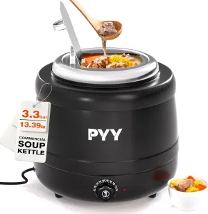 PYY Commercial Soup Kettle - 13.39QT/3.34GAL Soup Warmers with Lid, Countertop Electric Soup Pot,Detachable Stainless Steel Insert Pot for Parties Restaurant Buffet Big Family