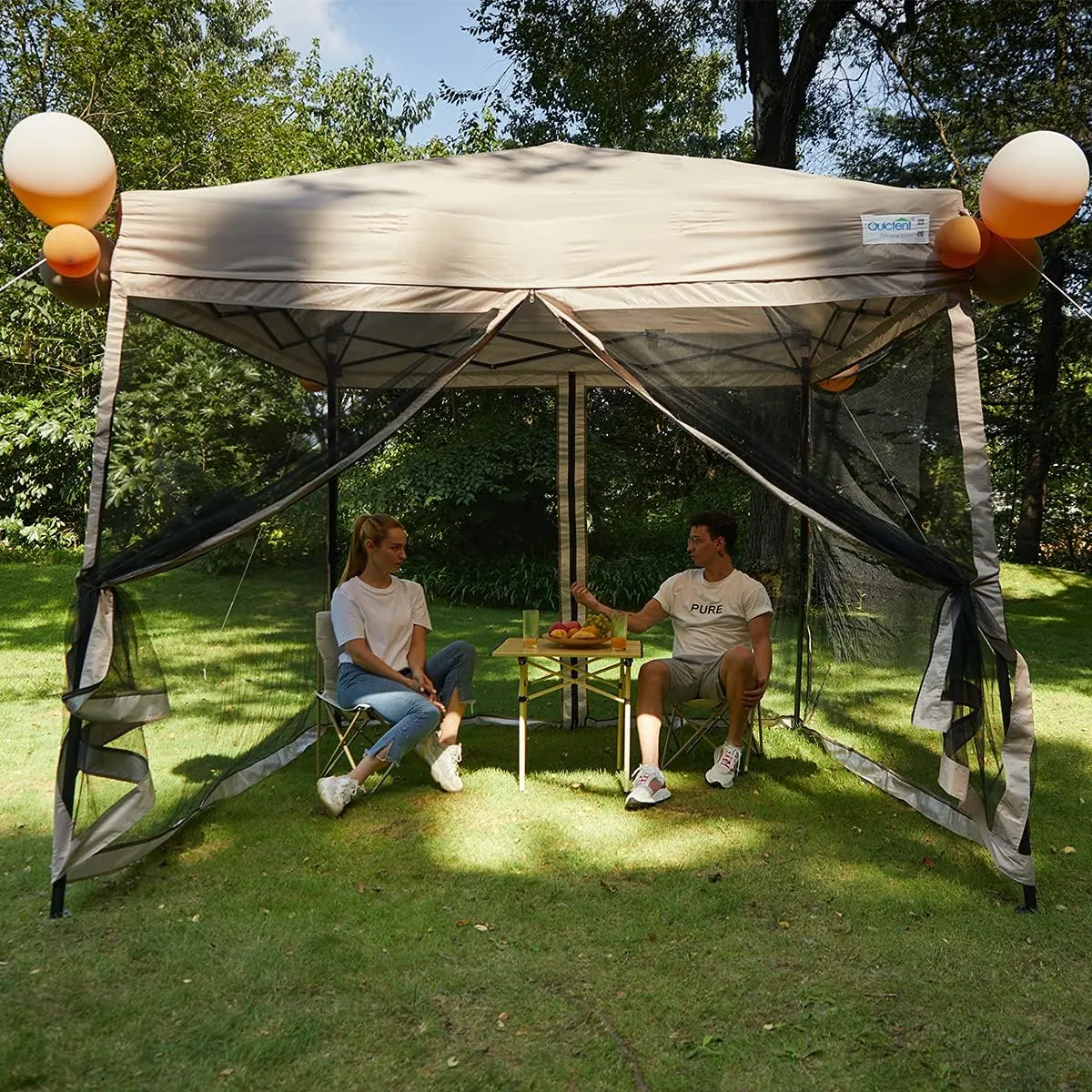 Quictent 9'x9’ Pop up Screened Canopy Tent with Mosquito Netting, Portable Easy up Outdoor Screen House Shelter Fully Sealed for Patio, Camping and Picnic, Includes Wheeled Carry Bag (Tan)