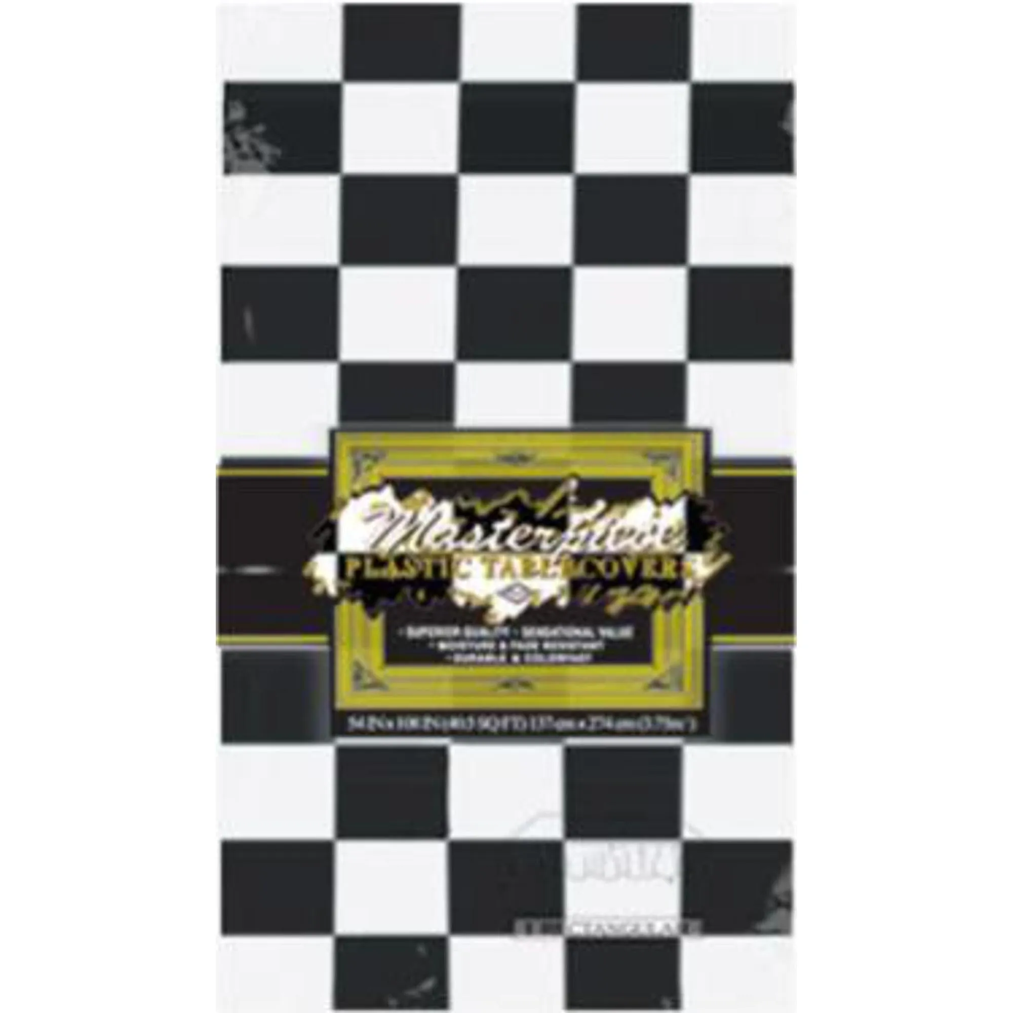"Black Check Plastic Table Cover - 54"X108""