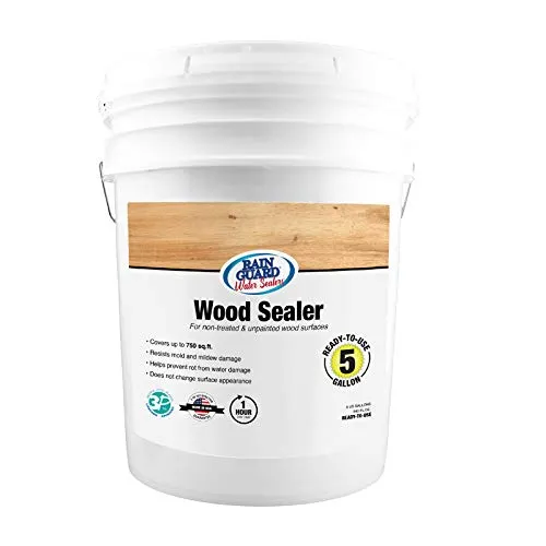 Rain Guard Water Sealers SP-8005 Wood Sealer 5 Gallon - Clear Natural Finish - Deep Penetrating Water Repellent Protection for All Wood Surfaces - Water-Based Silane/Siloxane