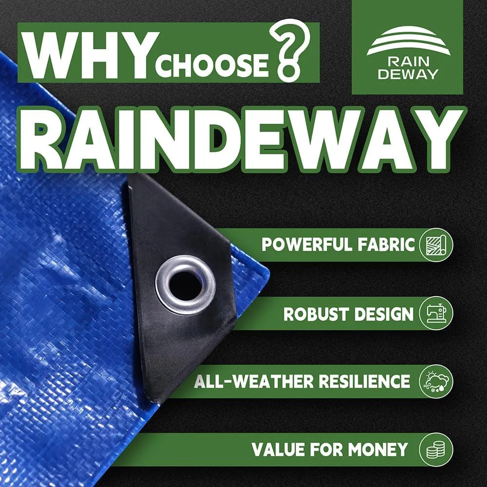 RAINDEWAY Tarps 8x10 Feet (2 Pack) 8 Mil, UV Resistant, Durable, Waterproof Poly Tarp Cover with Metal Grommets and Reinforced Edges,Blue Tarp