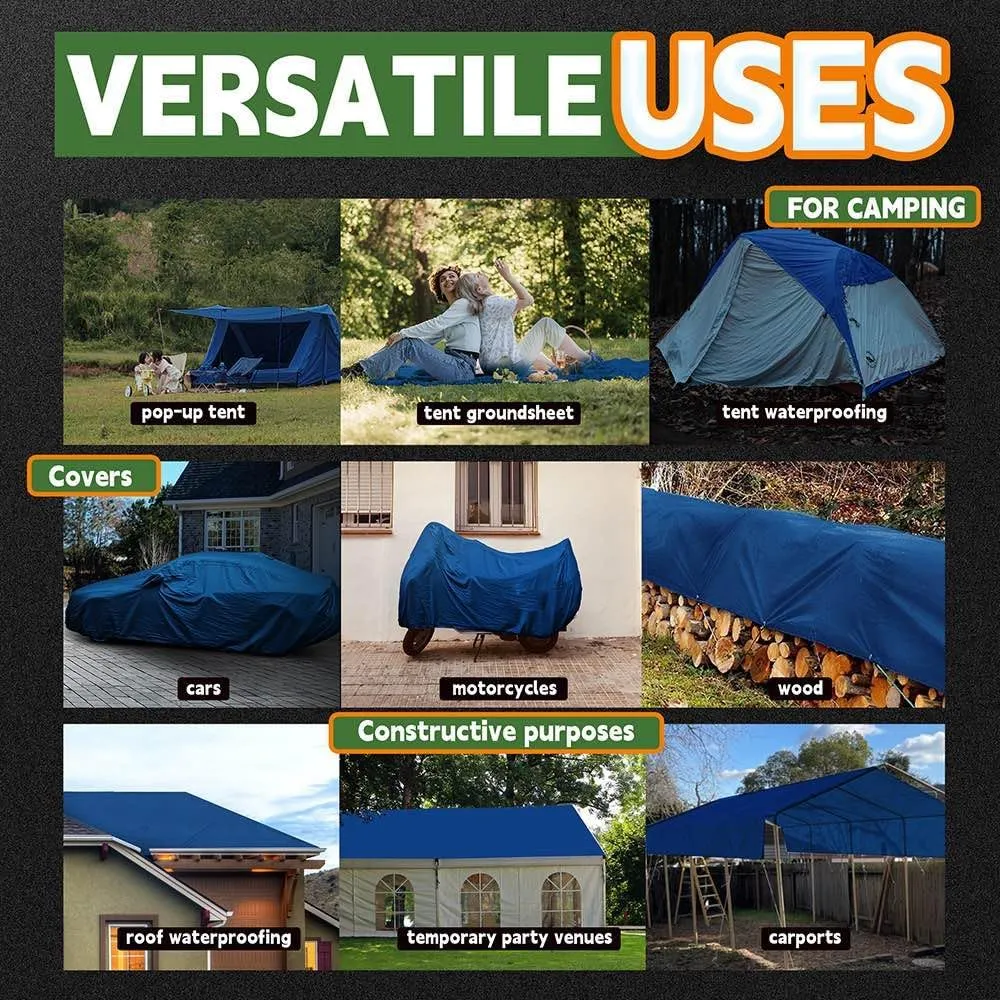 RAINDEWAY Tarps 8x10 Feet (2 Pack) 8 Mil, UV Resistant, Durable, Waterproof Poly Tarp Cover with Metal Grommets and Reinforced Edges,Blue Tarp