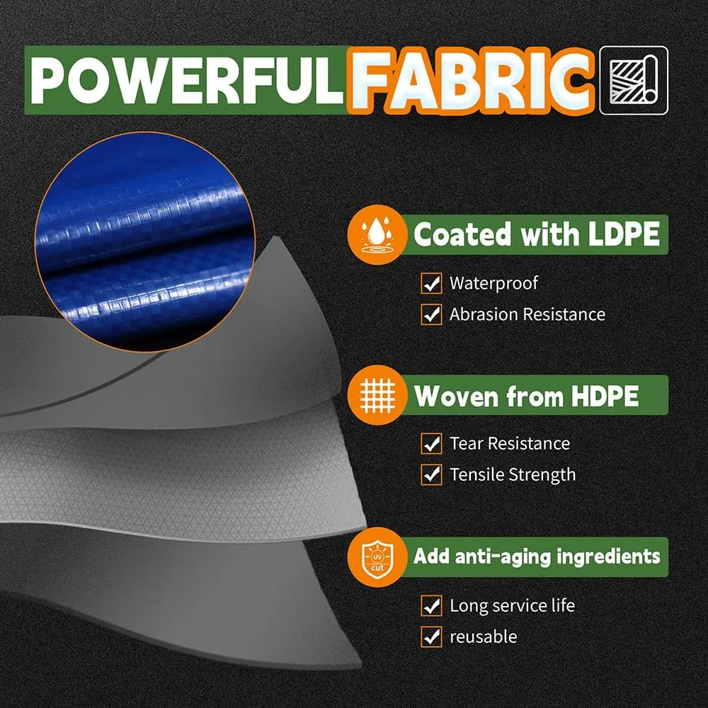 RAINDEWAY Tarps 8x10 Feet (2 Pack) 8 Mil, UV Resistant, Durable, Waterproof Poly Tarp Cover with Metal Grommets and Reinforced Edges,Blue Tarp